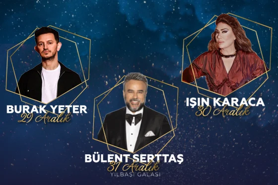 Müzik Şöleni Tadında Keyifli Bir Yılbaşı Tatili Yap! Sevilen sanatçıların konserleri ile muhteşem bir yılbaşı tatiline ne dersin? Hemen Kremlin Palace’ta yerini ayırt! Konserler 29 Aralık Burak Yeter (Yemek servisi yapılmayacak, bistro düzeninde) 30 Aralık Işın Karaca (Yemek servisi yapılmayacak, bistro düzeninde) 31 Aralık Bülent Serttaş (Yemekli, oturmalı düzeninde)